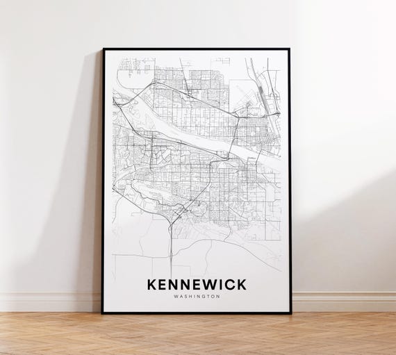 Kennewick City Map Print Street Poster Washington Art Road Minimalist Living Room Decor