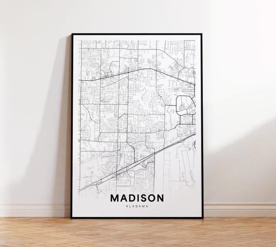Madison City Map Print Street Poster Alabama Art Road Minimalist Living Room Decor