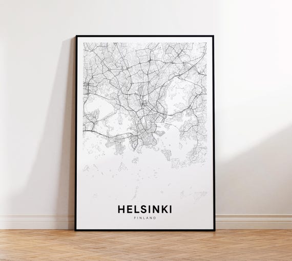 Helsinki City Map Street Finland Modern Print Decor Wall Art Instant