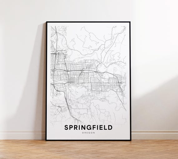 Springfield City Map Print Street Poster Oregon Art Road Minimalist Living Room Decor