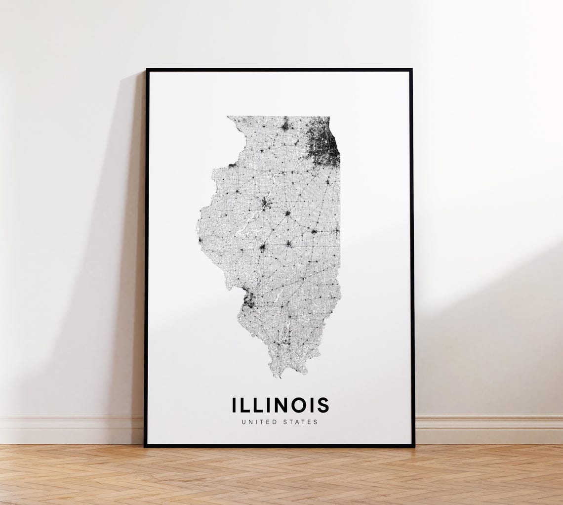 Illinois State Map Print Poster Of Area Minimalist Il Road Modern Wall Art