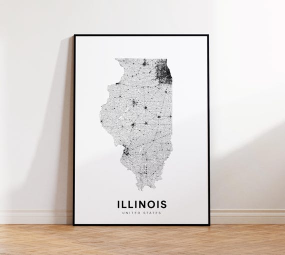 Illinois State Map Print Poster Of Area Minimalist Il Road Modern Wall Art