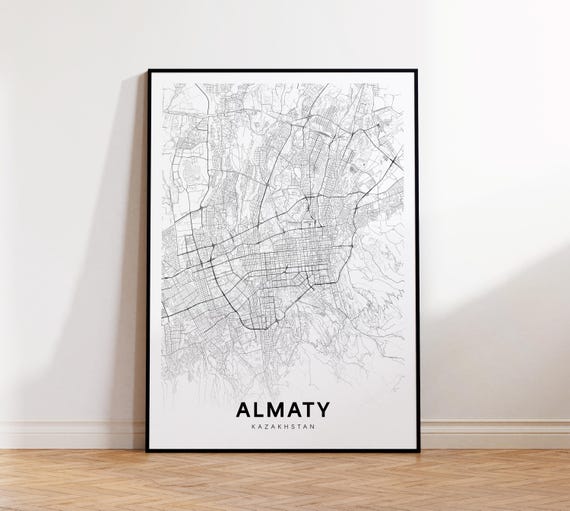 Almaty City Map Print Poster Kazakhstan Art Street Road Wall