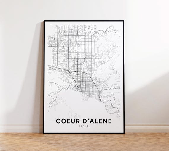 Coeur Dalene City Map Print Street Poster Idaho Art Road Wall Office
