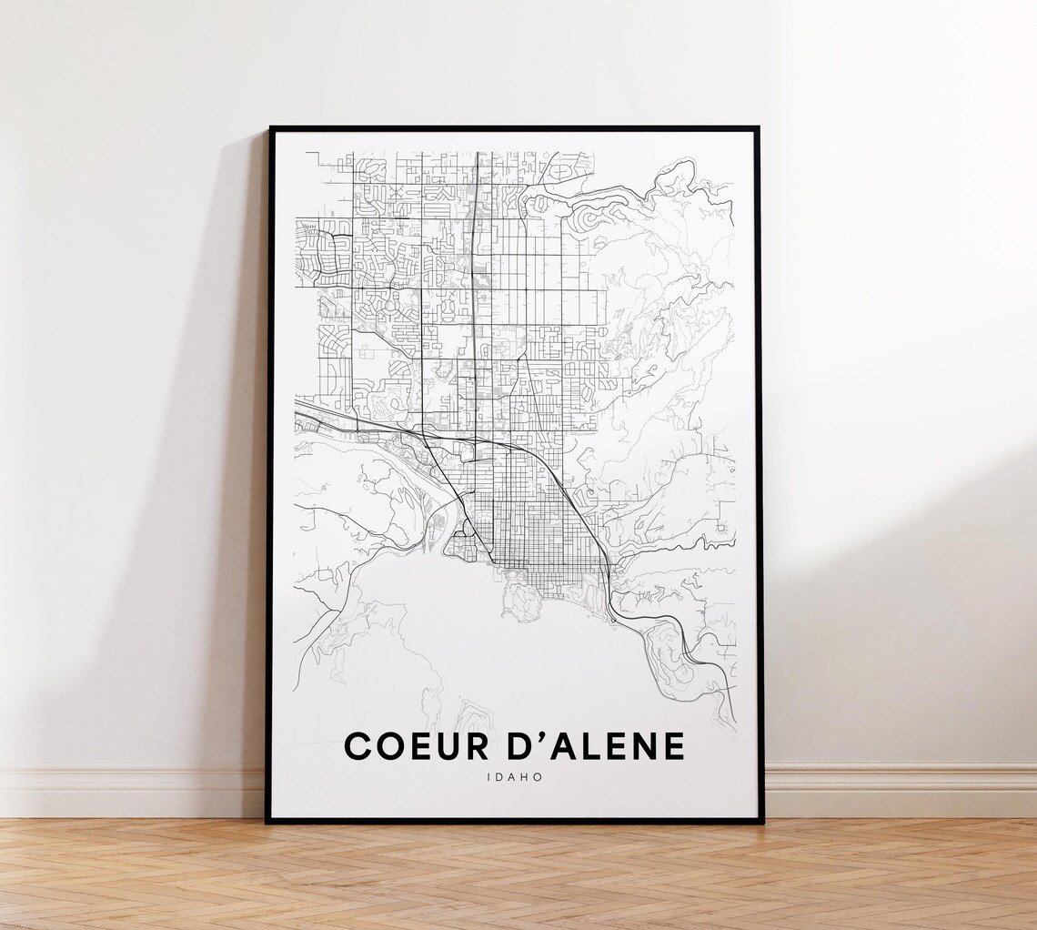 Coeur d'Alene Idaho City Street Map Minimalist Line Art Print