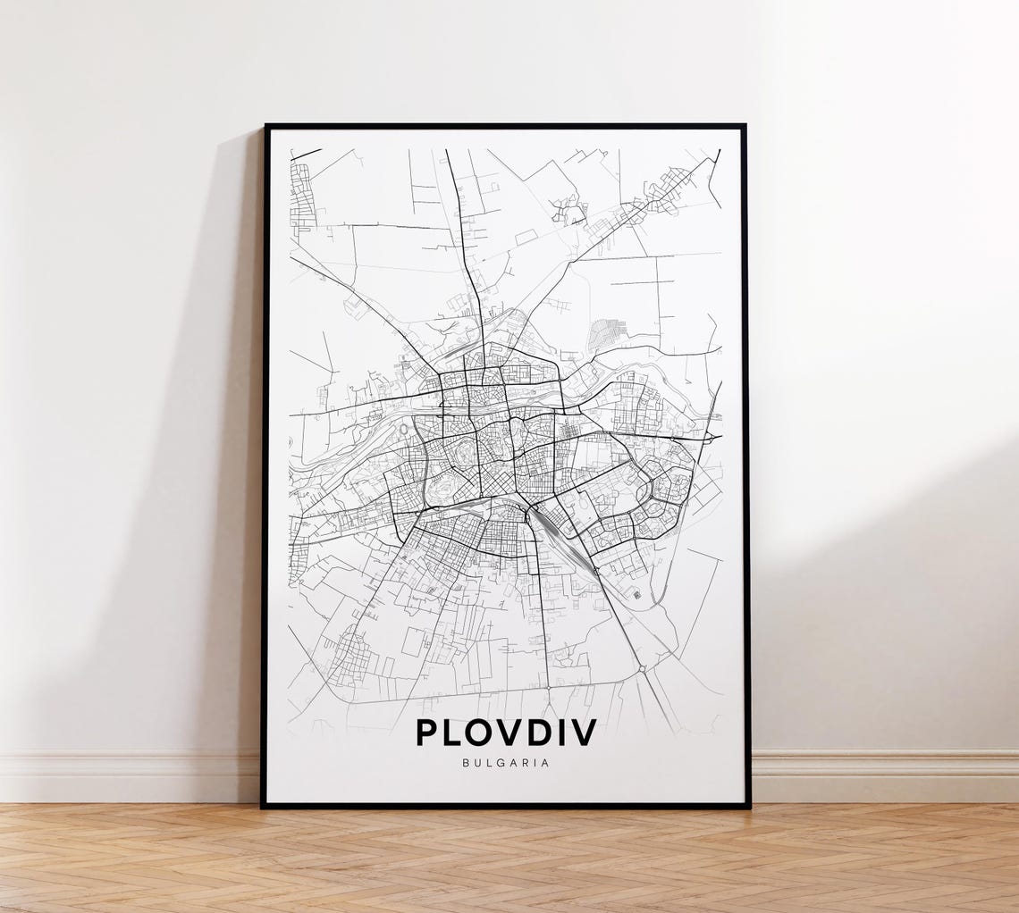 Plovdiv Bulgaria City Street Map Black And White Modern Poster