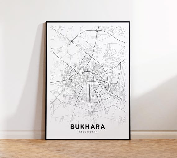 Bukhara City Map Print Poster Uzbekistan Art Black And White Minimalist