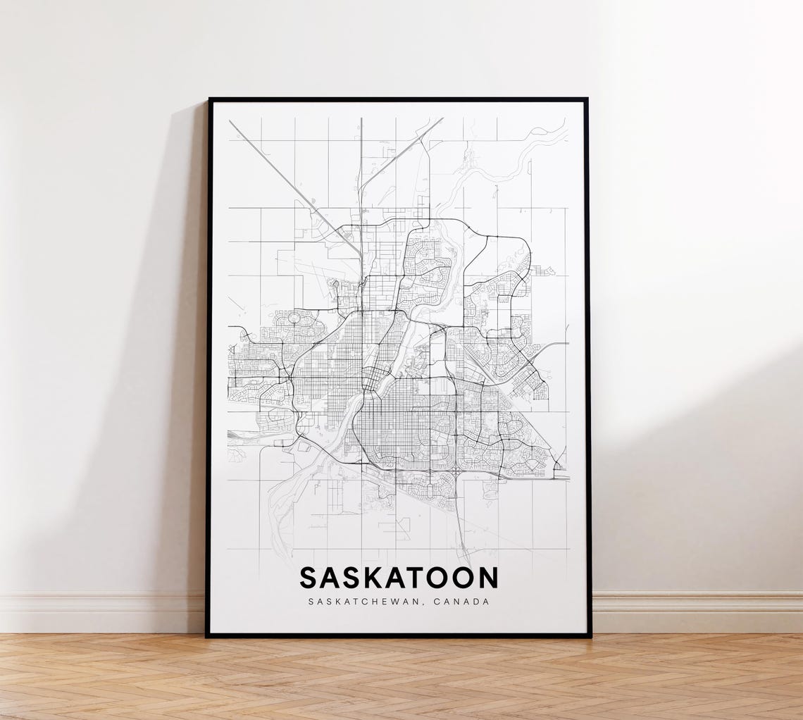Saskatoon City Map Print Street Poster Saskatchewan Decor Road Wall Art Office Room