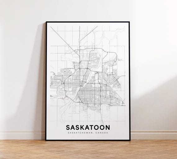 Saskatoon City Map Print Street Poster Saskatchewan Decor Road Wall Art Office Room