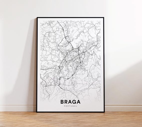 Braga City Map Street Portugal Modern Print Decor Wall Art Instant