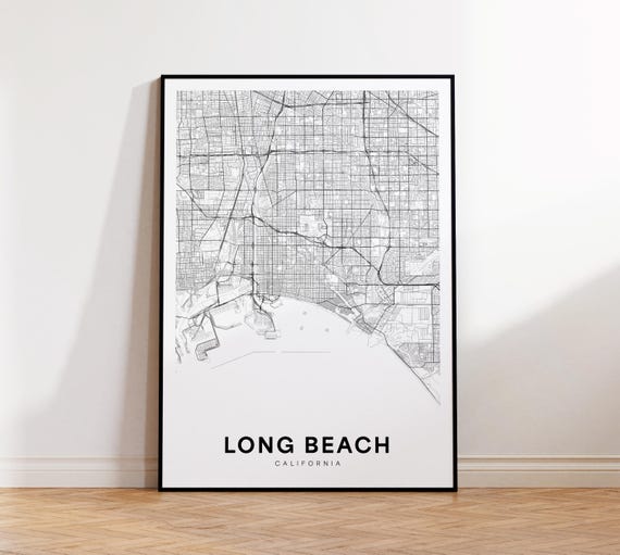 Long Beach Ca City Map Street Usa Poster Modern Road Minimalist Decor