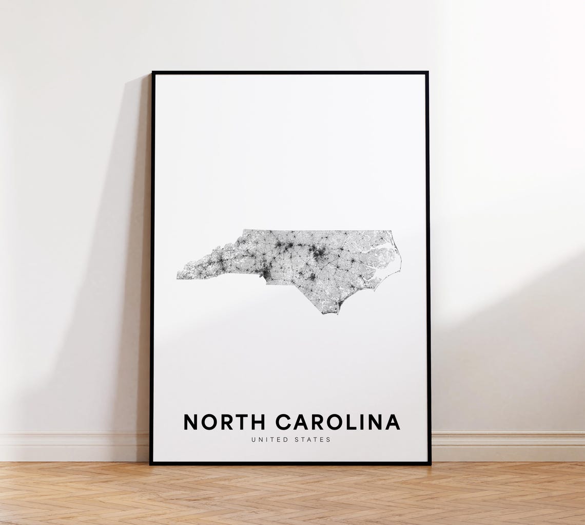 North Carolina Minimalist Road Map State Outline Modern Poster