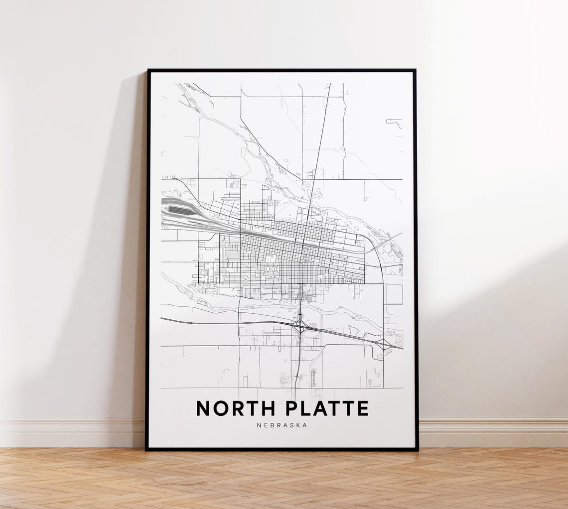 North Platte Nebraska Minimalist Black and White City Map Poster