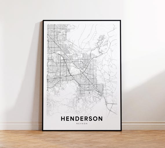 Henderson City Map Poster Nv Street Nevada Print Road Wall Art Home Decor