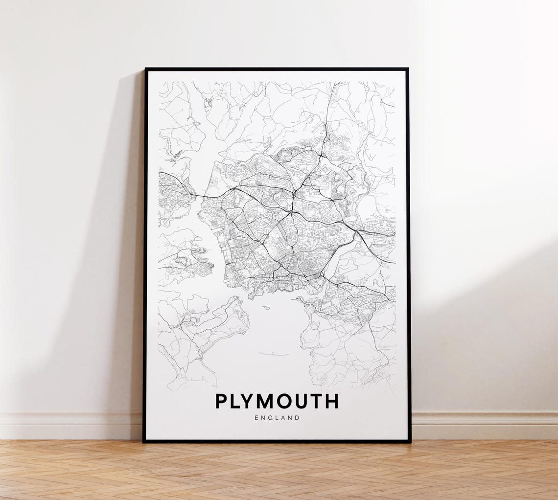 Plymouth City Map Print Uk Minimalist Poster Decor Instant