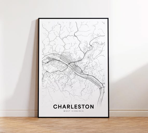 Charleston City Map Print Street Poster West Virginia Art Road Wall Living Room Decor