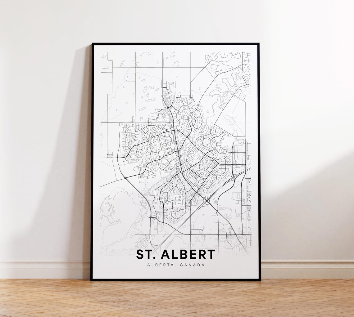 St Albert City Map Print Street Poster Alberta Decor Road Wall Art Office Room