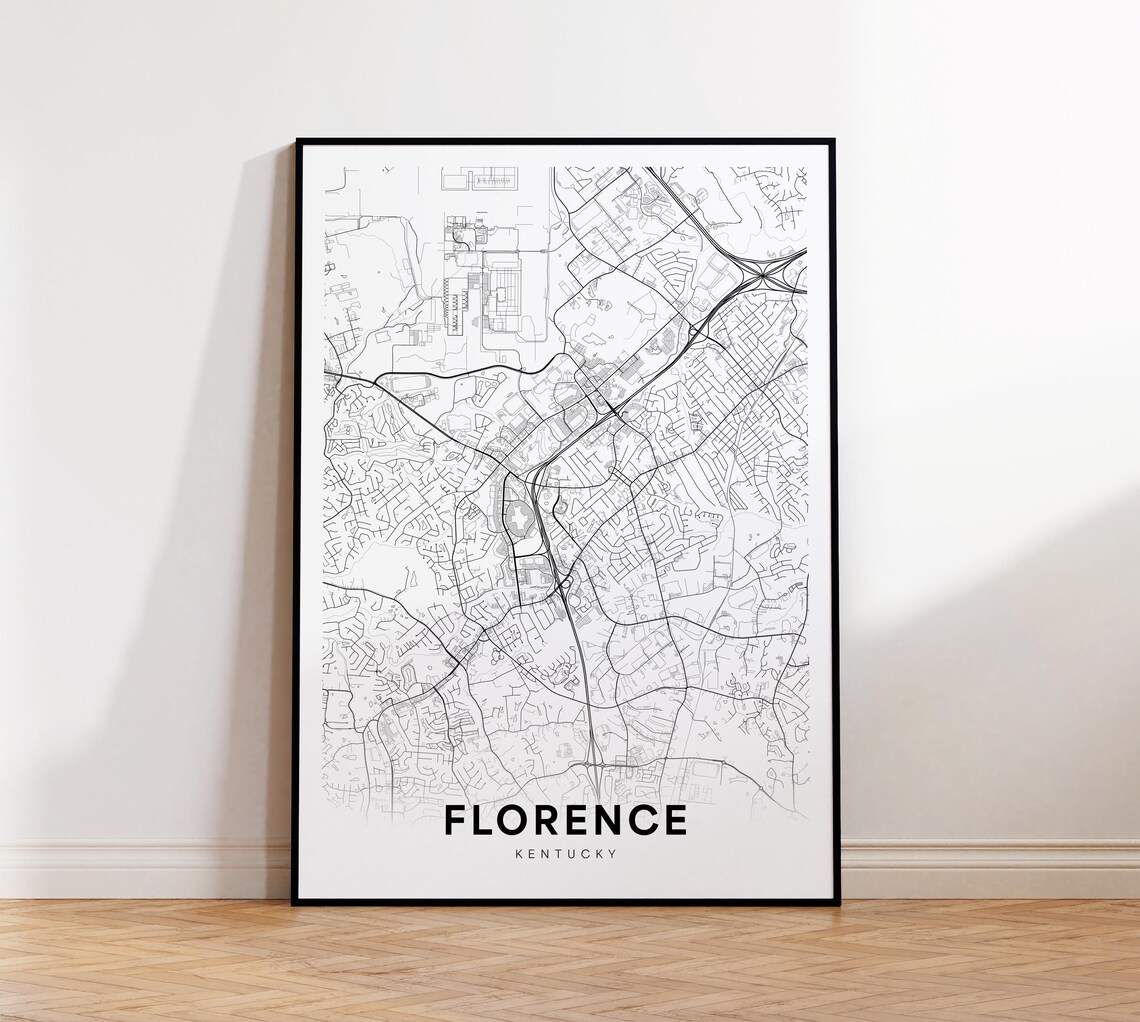 Florence Kentucky Minimalist Black and White City Street Map Poster