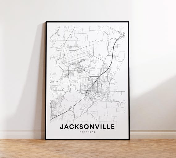 Jacksonville City Map Print Street Poster Arkansas Art Road Minimalist Living Room Decor