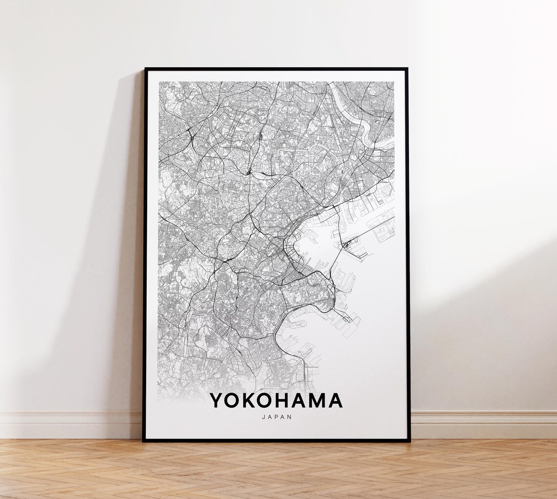 Yokohama Japan Minimalist City Street Map Line Art Travel Poster