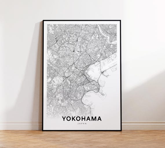 Yokohama City Map Print Poster Japan Art Street Road Wall