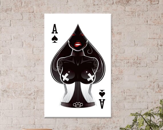 Ace Of Spades Pin Up Woman Playing Card Bold Black Red Wall Art