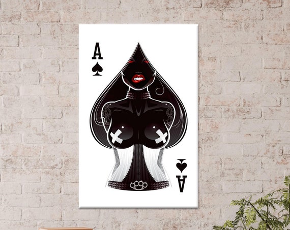 Ace Of Spades Woman Canvas Art Trendy Man Cave Decor