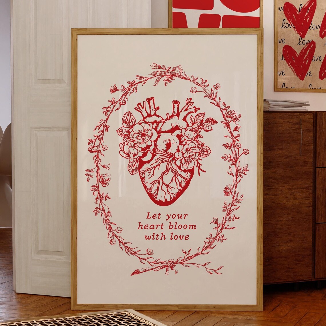 Let Your Heart Bloom With Love Floral Anatomical Heart Poster
