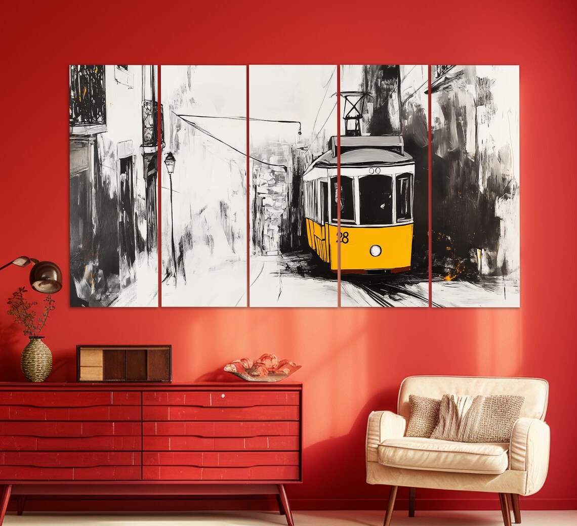 Abstract Tram 28 In Lisbon Print Vintage Lisbon Painting Lisbon Wall Art Lisbon Painting Portugal Wall Decor Lisbon Tram Poster - Image 5
