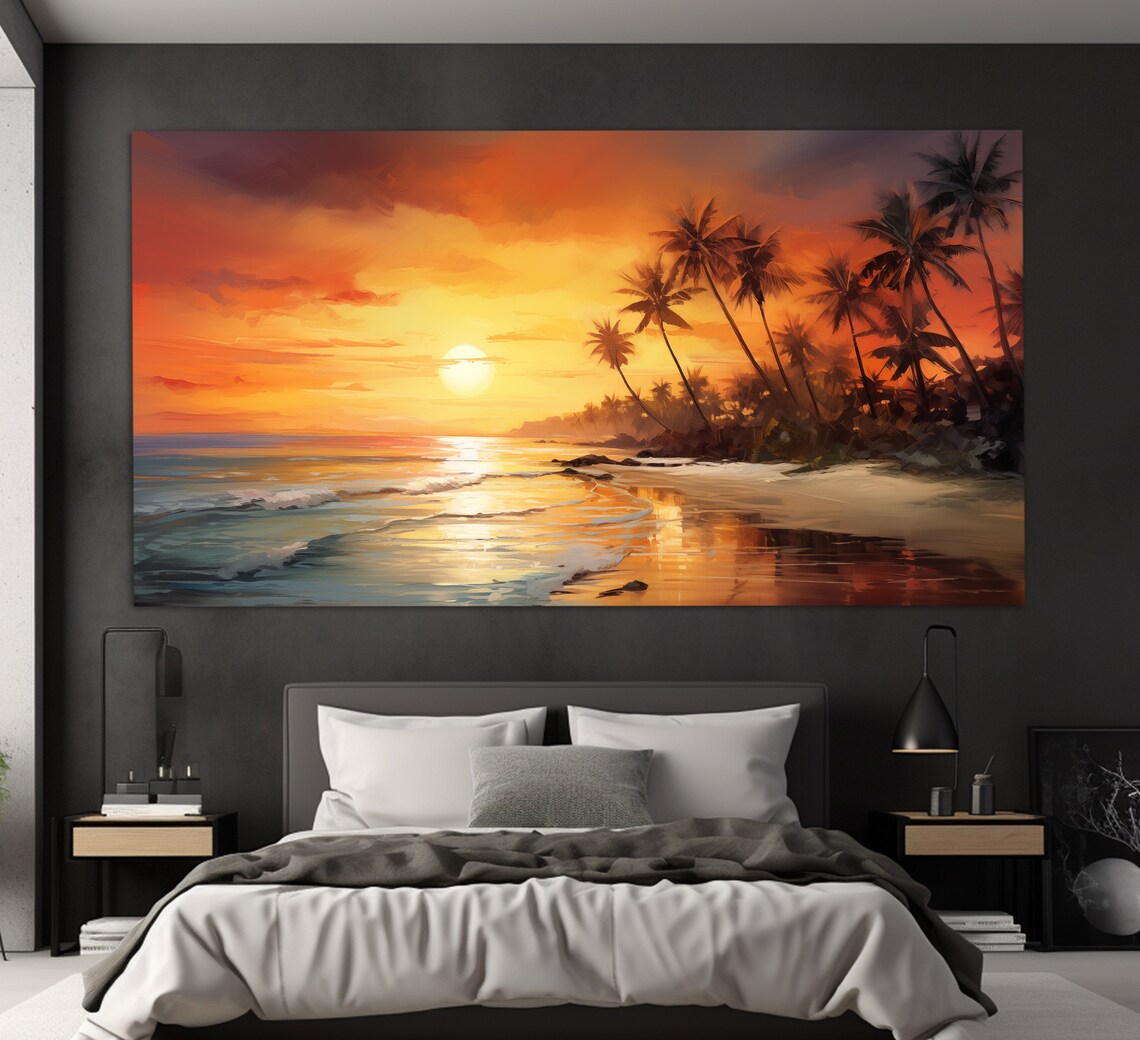 Sunset On Tropical Beach Art Print, Palm Seascape - Image 3