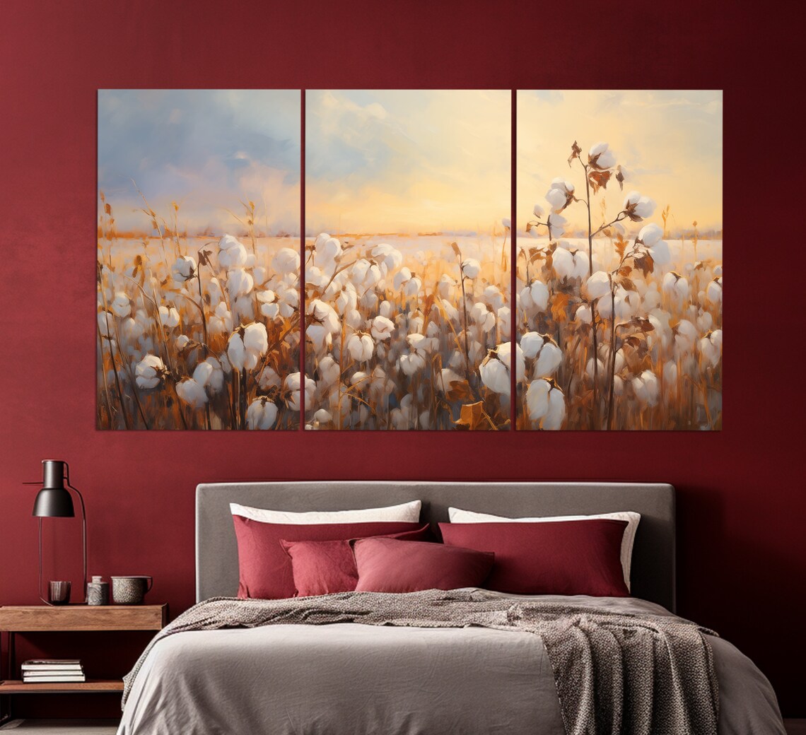 Cotton Flowers Field Floral Art Print, Soft Colors - Image 2
