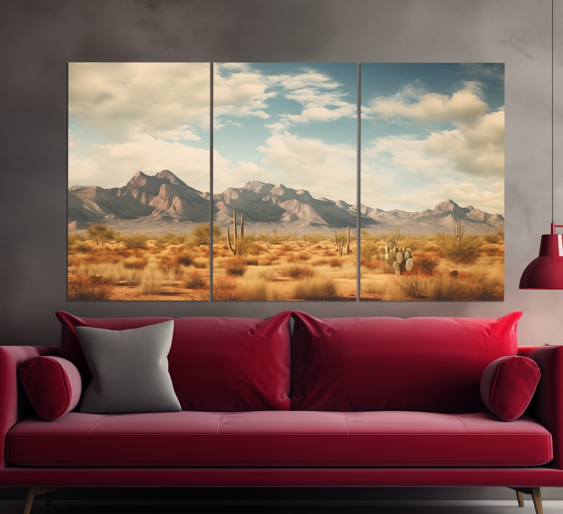 Arizona Desert Print In A Neutral Oil Painting Colors Saguaro In Arizona Wall Art Neutral Colors Painting Arizona Art - Image 6