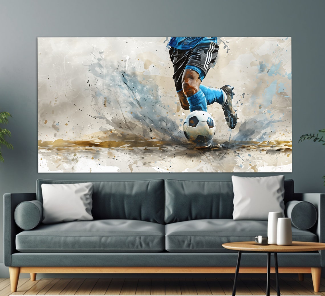 Soccer Player Striking Ball Dynamic Watercolor Football Action Poster