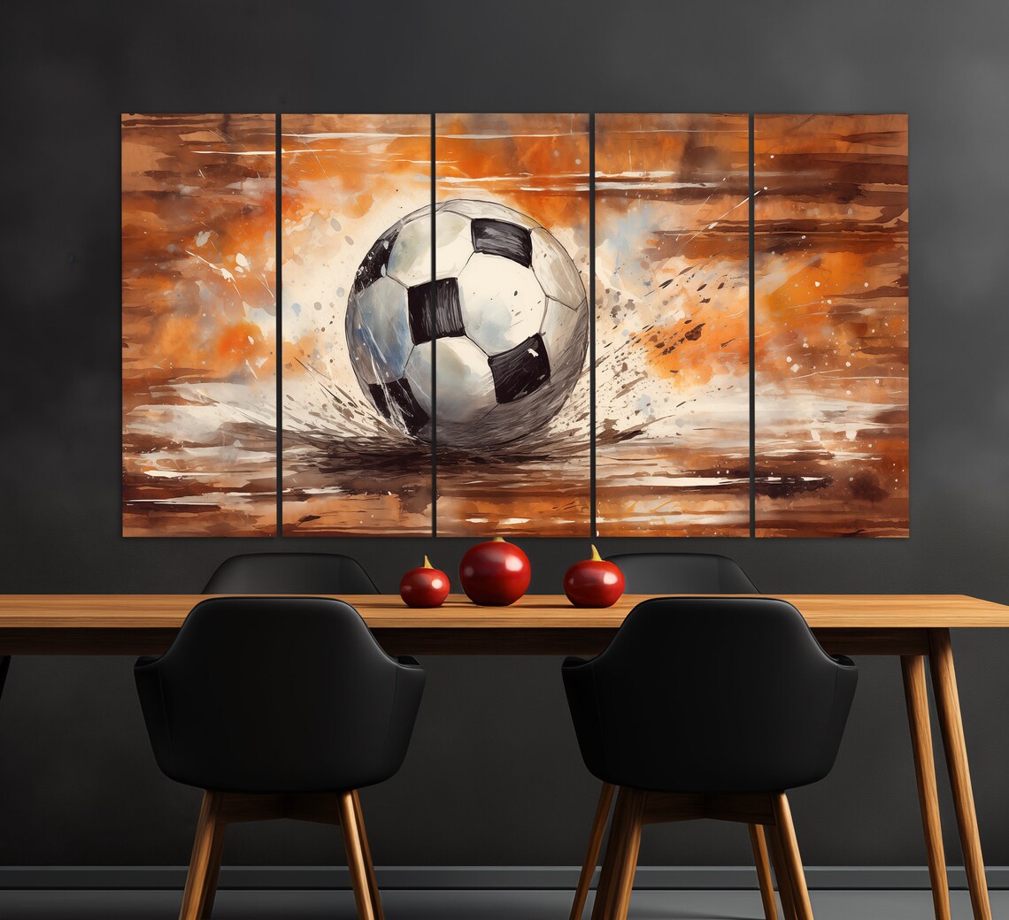 Soccer Ball Splash Fiery Orange Abstract Action Oil Painting Wall Art - Image 2