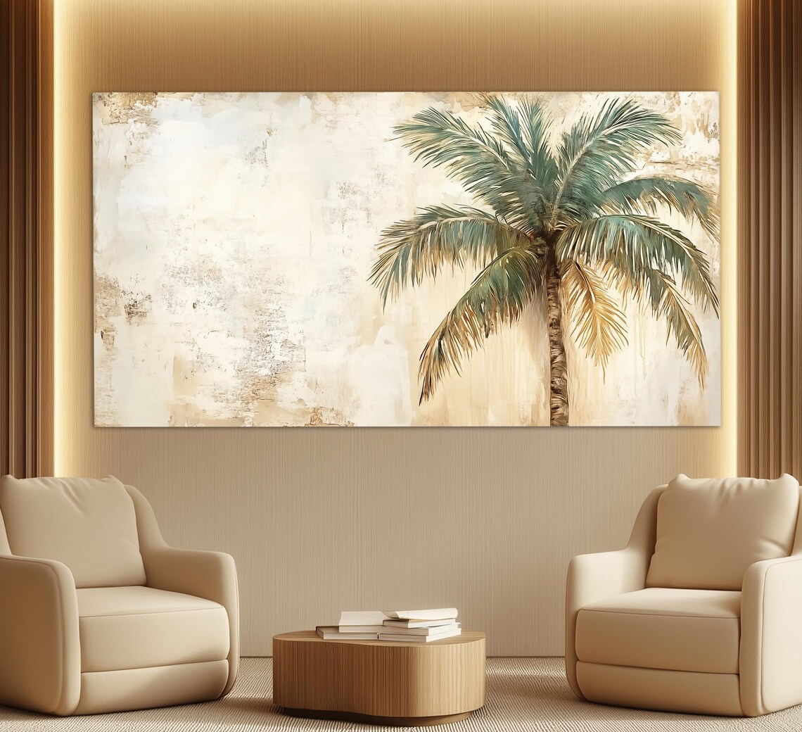 Abstract Palm Tree Art Print, Soft Green and Gold