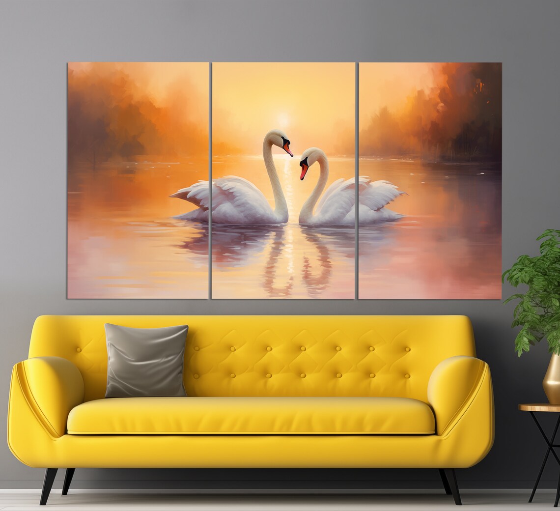 Swans Couple, Vintage Oil-Style Wall Art Print - Image 3