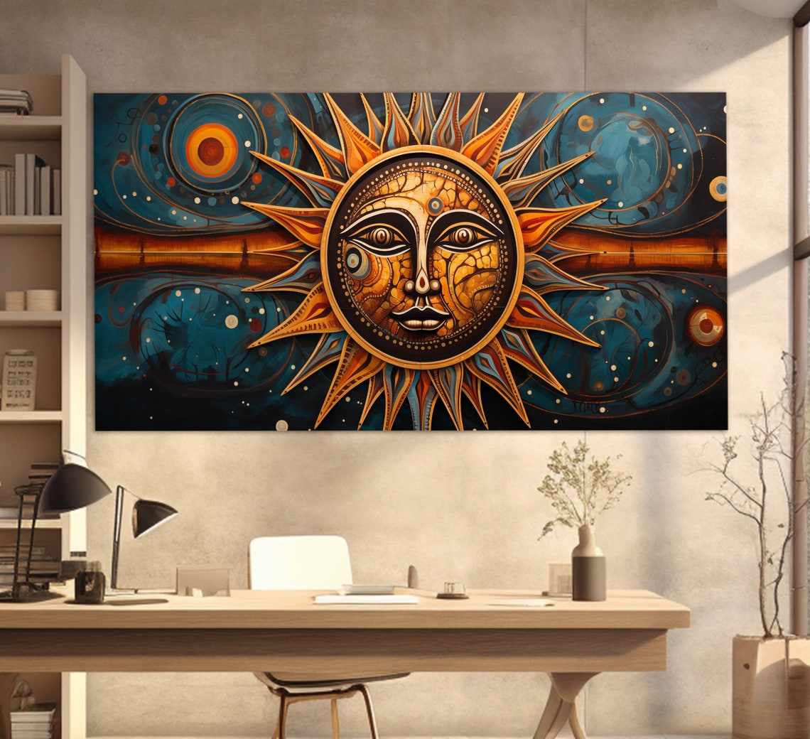 Tribal Sun Face Celestial Stars Blue Ancient Mystical Poster - Image 3