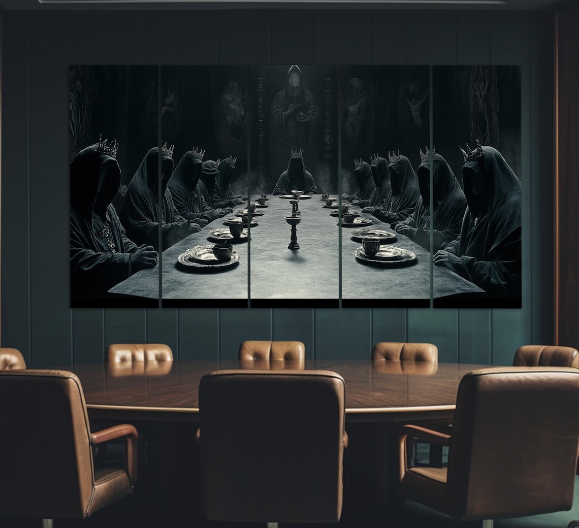 Hooded Crowned Figures Dark Feast Table Medieval Fantasy Gothic Art Poster - Image 5