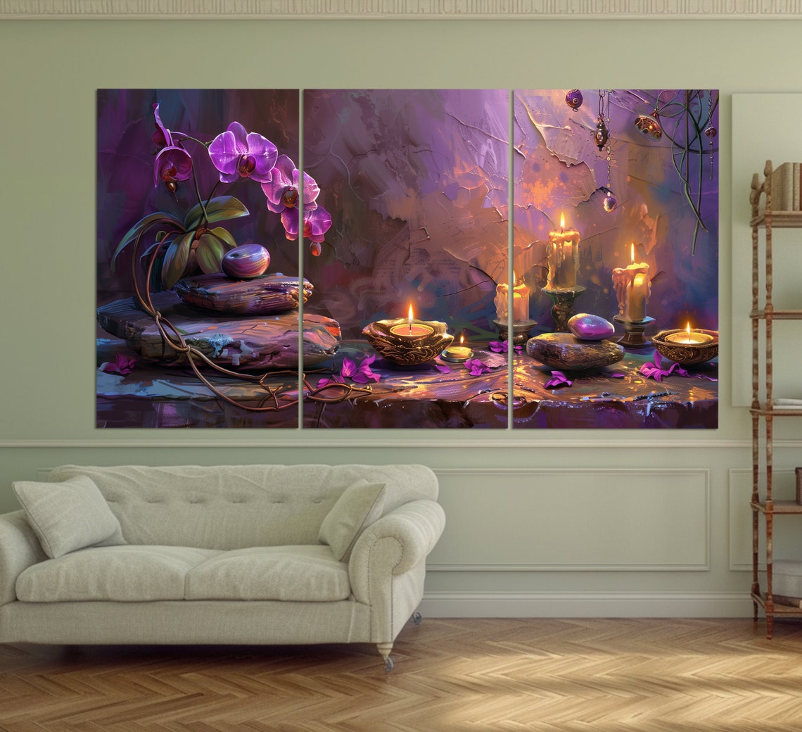 Spa Candles Orchids Stones Relaxing Wellness Vintage Still Poster - Image 3