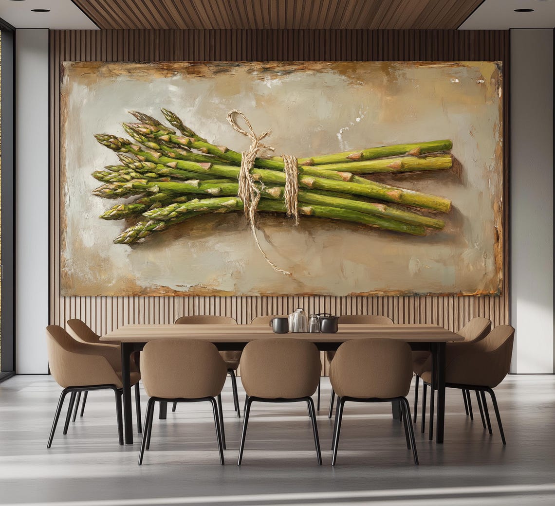 Asparagus Bunch Tied With Twine On Beige Vintage Kitchen Wall Art - Image 4
