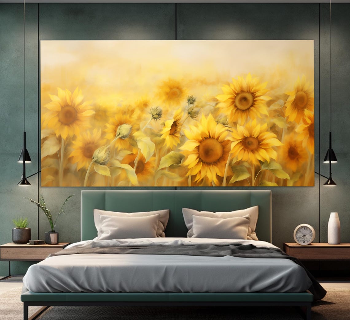 Golden Sunflower Field in Bloom Sunny Summer Floral Art Poster