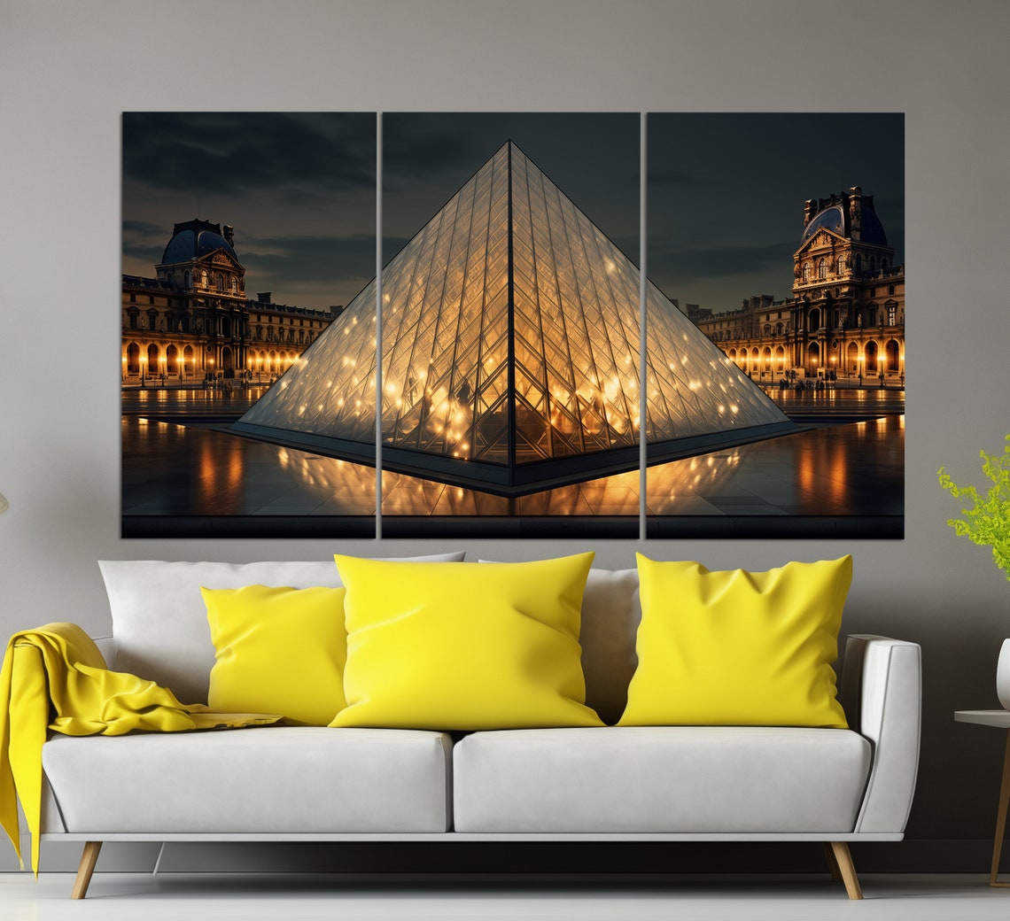 Louvre Pyramid Glowing Night Lights Paris France Landmark Poster - Image 3