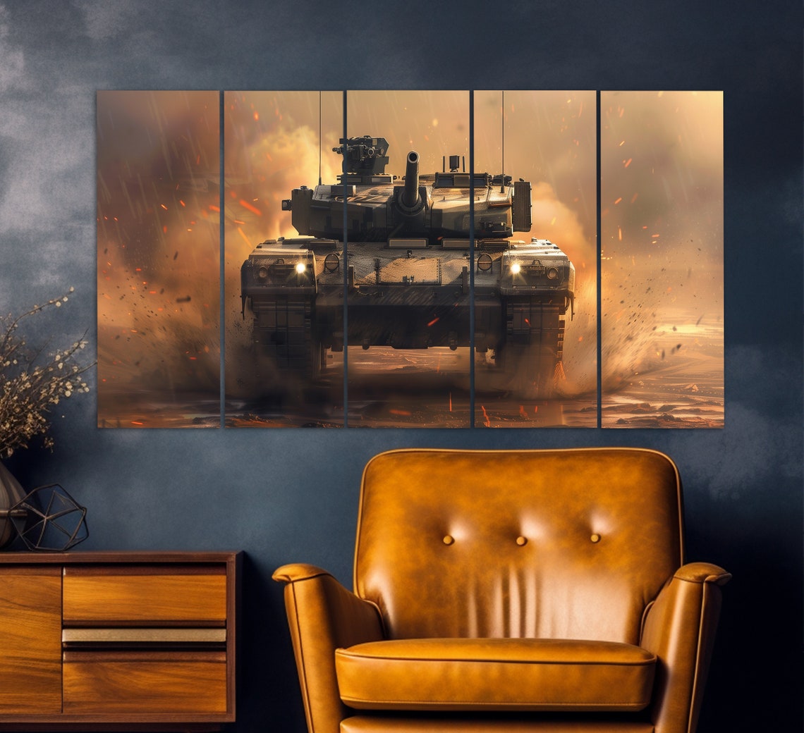 Challenger 2 Battle Tank Head-On Fiery Combat Scene Military Art Print - Image 3