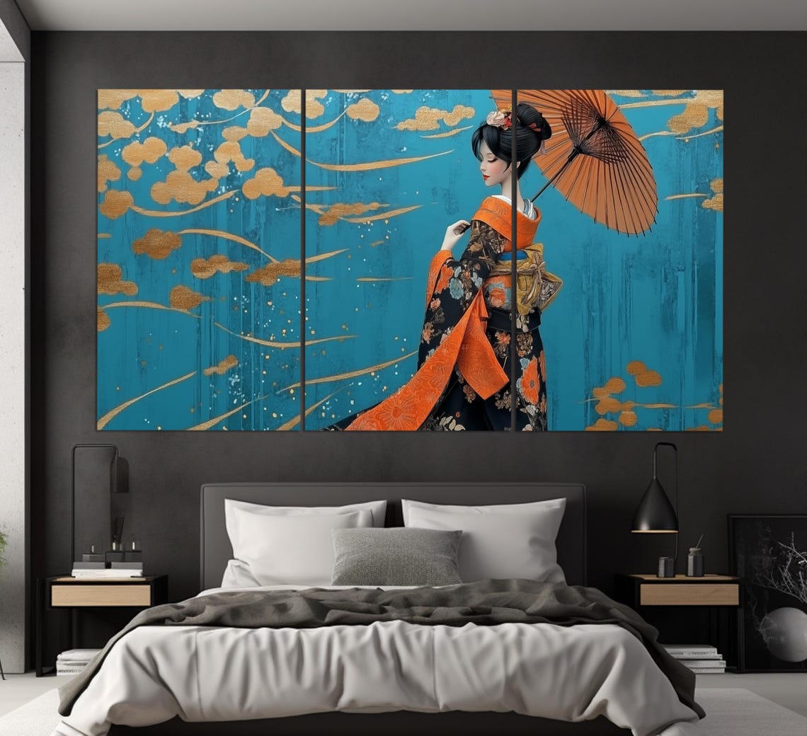 Abstract Japanese Woman Print In An Oil Painting Style Abstract Asian Woman Painting Asian Wall Art Ancient Japan Print - Image 3