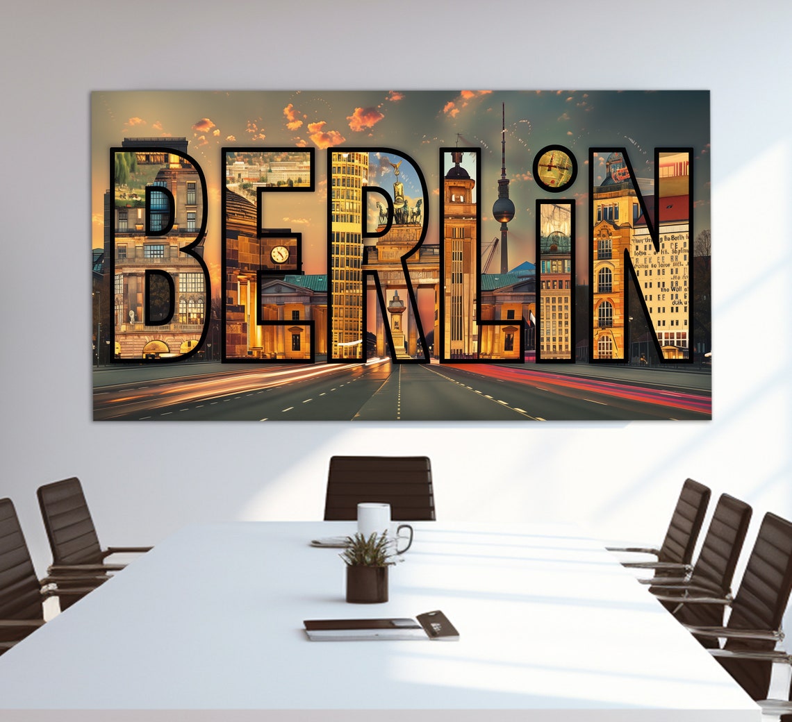 Berlin Germany Landmark Collage Night Lights City Travel Poster