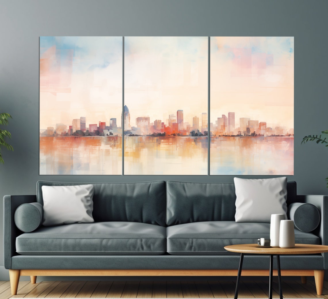 Tulsa Skyline Abstract Soft Tones Water Reflection City Poster - Image 3