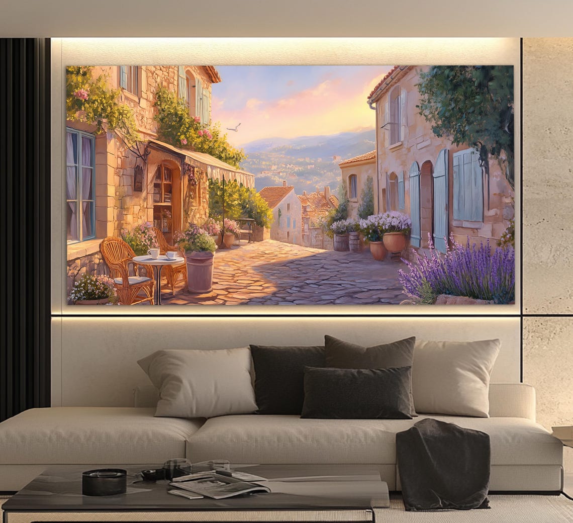 Scenic Provence Village Print In An Oil Painting Style Scenic French Wall Art Summer Provence Painting Provence Wall Art