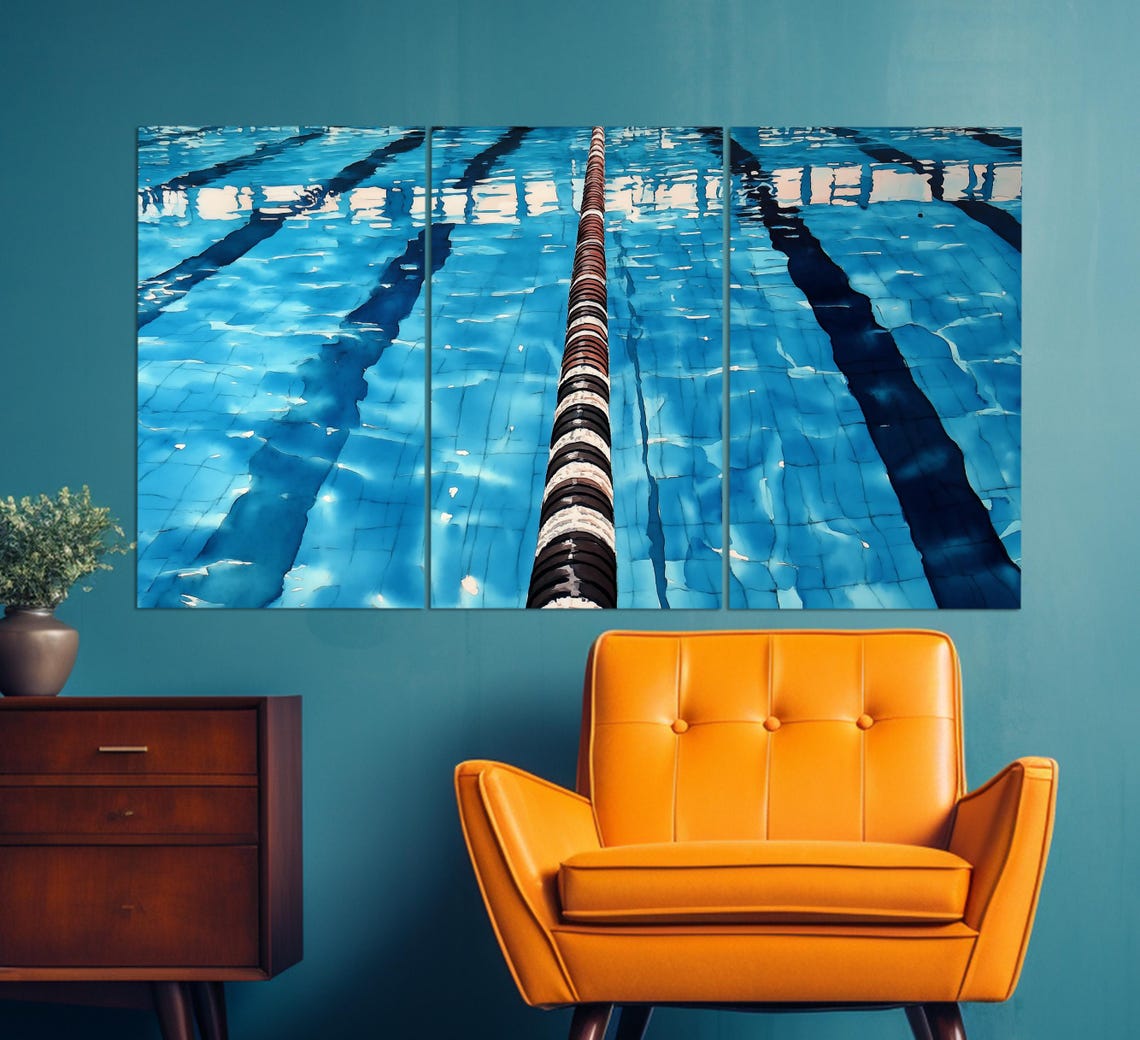 Empty Swimming Pool Lanes Turquoise Water Ripples Sports Photo Print - Image 3