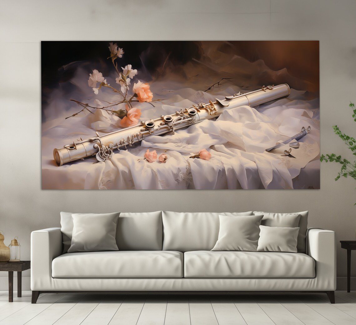 Silver Flute Still Life With Roses On Silk Moody Dark Oil Painting Poster