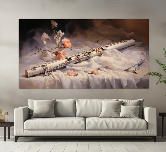 Silver Flute Still Life With Roses On Silk Moody Dark Oil Painting Poster